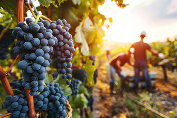 Grape Harvesting in Vineyard Scene, Harvest time, a stage in the wine-making process, les vendanges, grape harvesting, a seasonal job.