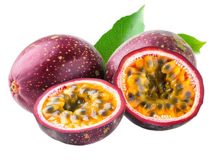 Canvas Print - Passion fruit cut in half with foliage