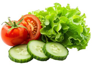 Wall Mural - Stack of lettuce, tomatoes, cucumbers on black surface