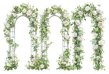 Wall Mural - Watercolor green wedding venue arch landscape garden vector with blooming