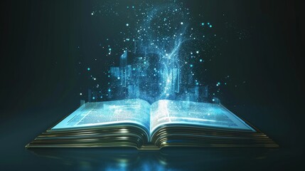 Wall Mural - Magic book glowing with blue light for fantasy or education designs