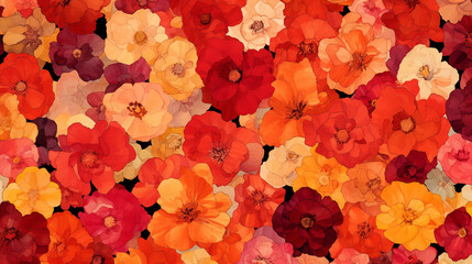 Wall Mural - Vibrant watercolor background of flowers in shades of red, orange, and yellow