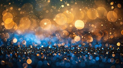 Wall Mural - vintage glitter lights background gold blue black defocused sparks abstract