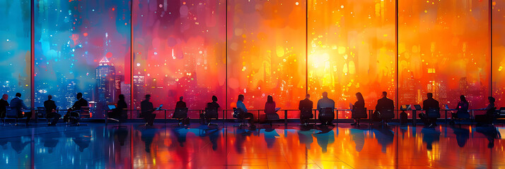 Wall Mural - abstract depiction of a professional meeting with motion blur highlighting the dynamic and engaging nature of the discussion HDR Imaging and Dual ISO create a vivid focused scene