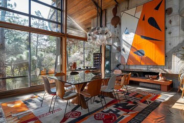 Wall Mural - A Deconstructivism dining room that celebrates irregularity and unconventional design