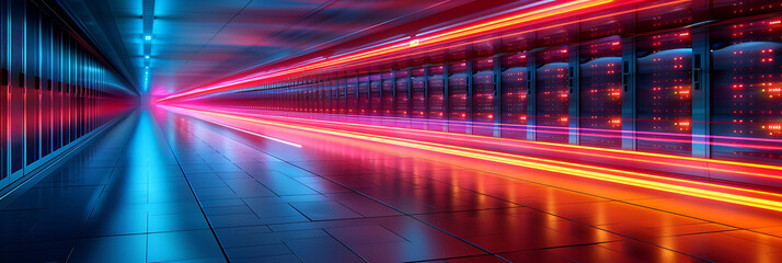 Wall Mural - abstract depiction of virtual servers with motion blur highlighting the dynamic and continuous data processing Long Exposure Photography and InBody Image Stabilization create a fluid energetic scene