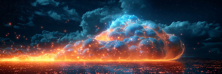 Wall Mural - abstract visual of cloud cybersecurity with motion blur highlighting the continuous and resilient data protection HDR Imaging and Dual ISO create a vivid secure scene