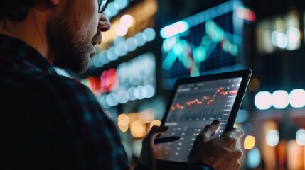 Leinwandbilder - A businessman analyzing stock market data on a digital tablet while commuting, maximizing time efficiency for investment research