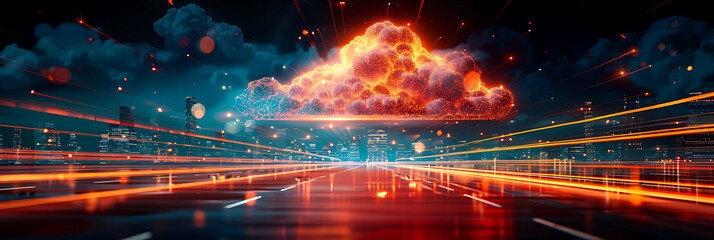 Wall Mural - abstract visual of cloud technology with motion blur highlighting the continuous and efficient data management HDR Imaging and Dual ISO create a vivid energetic scene