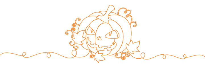 Wall Mural - Scary Halloween pumpkin illustration for Halloween day in line art style