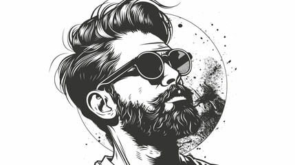 Wall Mural - Hipster with beard and sunglasses. Vector illustration ready for vinyl cutting