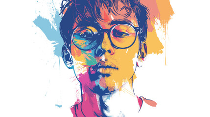 Wall Mural - Portrait of a young man with glasses. Vector illustration in grunge style