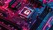© Maksym - A high-tech motherboard with a central padlock and verified credentials graphic, emphasizing the security of connections.