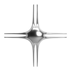Wall Mural - 3d chrome abstract star shape with elongated points. shiny metallic silver surface in y2k futuristic