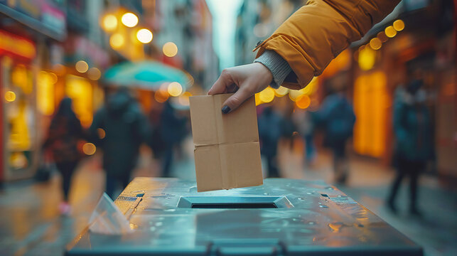 Voting Concept: Hand Placing Ballot in Box