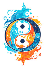 Wall Mural - Elements of fire and water embodied, depicting the balance of yin and yang, abstraction art style