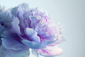 Wall Mural - Peony purple and light blue. White background Close up. Digital art photography style. Petals of passion and fragrance