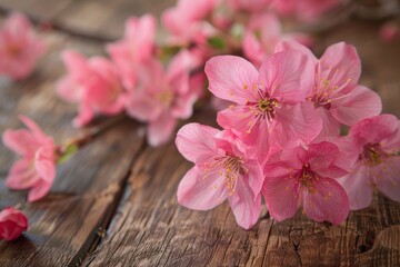 Canvas Print - Pink flower close-up on wood table