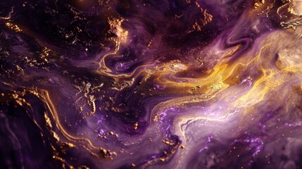 Purple galaxy with golden stars abstract art background for space or technology design