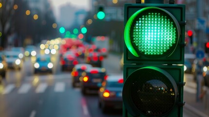 Poster - A traffic light showing green, symbolizing 