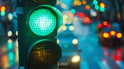 Poster - A traffic light showing green, symbolizing 