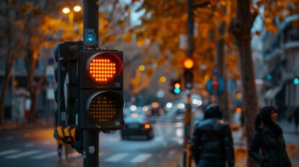 Aufkleber - A traffic light with a countdown timer for pedestrians, indicating the time remaining to safely cross the street