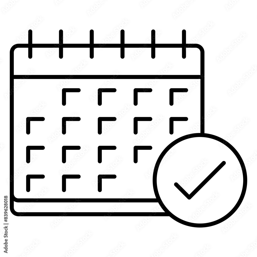 Check Calender Sign Calender with check mark icon set. Line icon of calender with check ...