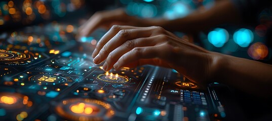 Canvas Print - Closeup of business technology use with hands typing on keyboards and interacting with touchscreens using Macro Photography and Dual ISO to emphasize the intricate details and innovation