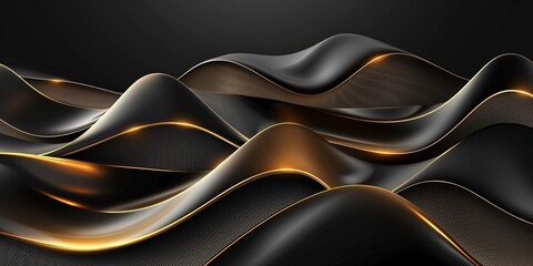 Wall Mural - Elegant gold and black design with dynamic waves, symbolizing motion and luxury