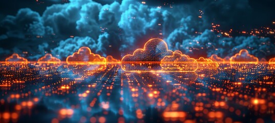 Wall Mural - Closeup of cloud network connections holographic data displays and virtual pathways using Macro Photography and Dual ISO to emphasize the intricate details and digital precision
