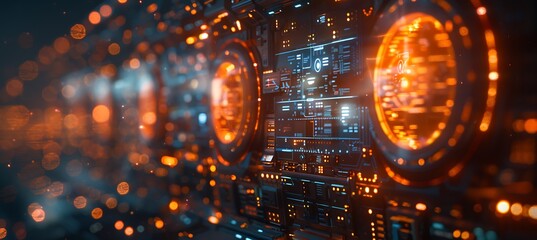 Wall Mural - Closeup of digital transformation interfaces holographic displays and virtual connections using Macro Photography and Dual ISO to emphasize the intricate details and digital precision
