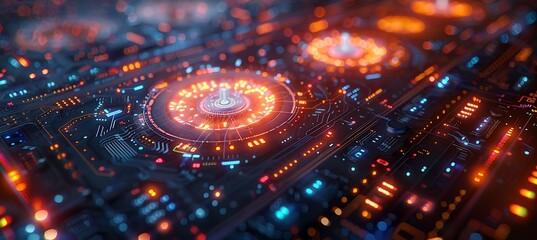 Wall Mural - Closeup of digital transformation interfaces holographic displays and virtual connections using Macro Photography and Dual ISO to emphasize the intricate details and digital precision