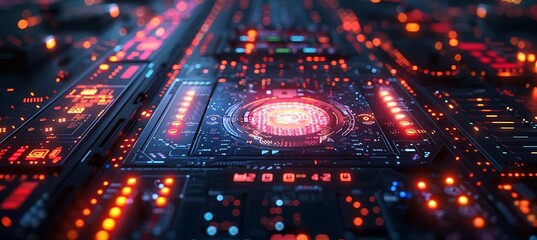 Wall Mural - Closeup of virtual server interfaces holographic data displays and digital connections using Macro Photography and Dual ISO to emphasize the intricate details and digital precision