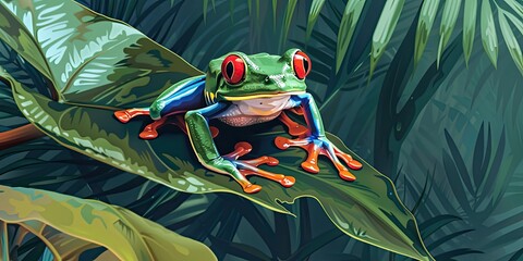 Wall Mural - Brightly Colored Frog in Rainforest