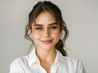 Wall Mural - Beautiful brunette woman wears stylish glasses. Women's beauty and fashion. Vision correction.