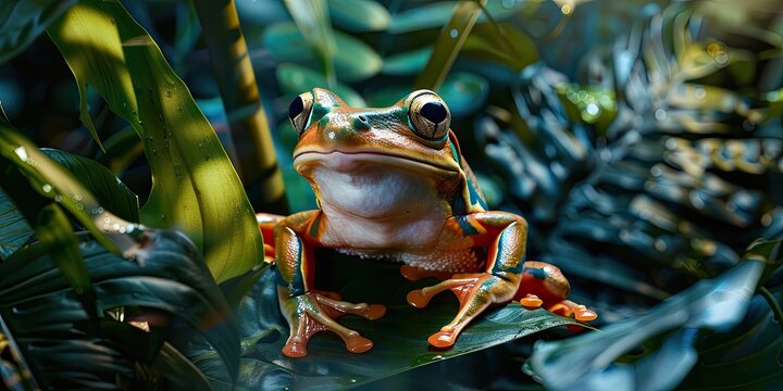 Colorful Frog on Leaf in Jungle