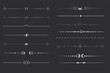 © Alyona - Silver celestial divider thin line border decoration. Collection tribal with moon, stars and arrows mystical separators. Modern ornament minimal set isolated on dark background.