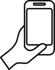 Poster - Hand is shown holding a smartphone, in a simple and iconic outline style