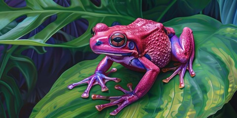 Wall Mural - Bright Purple Frog in Natural Habitat
