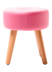 Wall Mural - Pink stool. Isolated transparent PNG background. Chair, furniture, decore.  With wooden legs. Round shaped seat. Minimal Retro contemporary chic.