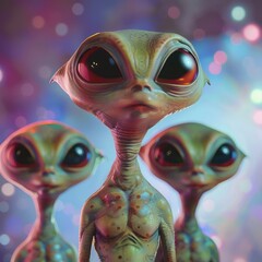 Sticker - 3D cartoon aliens in space.