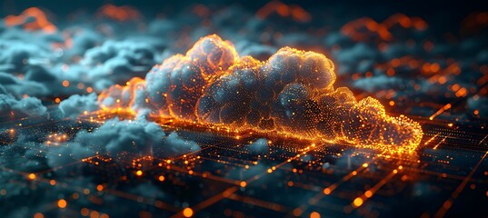 Wall Mural - Closeup of cloud infrastructure holographic data displays and virtual connections using Macro Photography and Dual ISO to emphasize the intricate details and digital precision
