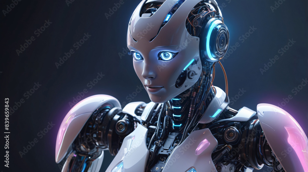 Artificial intelligence in humanoid head with neural network thinks. AI ...