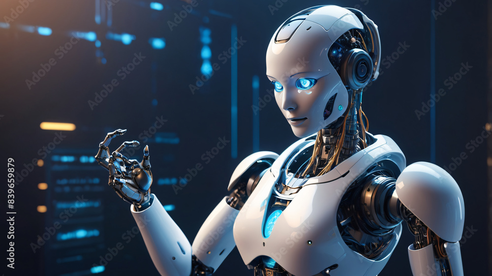 Artificial intelligence in humanoid head with neural network thinks. AI ...