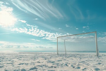 Wall Mural - A sandy beach with a soccer goal buried in the sand, perfect for summer fun or sports-themed projects