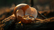 © Iris - A pair of golden wedding rings nestled in an eggshell, resting on rustic wood