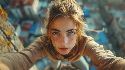 teen girl practicing parkour in an urban environment vaulting over obstacles with agility and precision