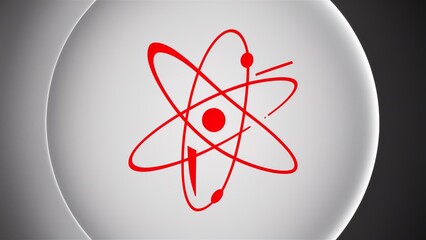 Wall Mural - A red and white logo of a science related company, showing stylized atom structure, AI