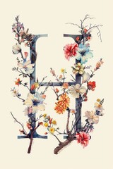 Wall Mural - Composition of flowers forming the shape of the letter h