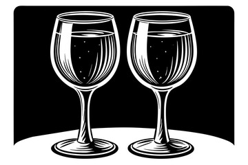 2 glass wine in black vector illustration 